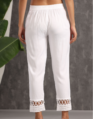 Women's White Rayon Solid Straight Pants - Juniper