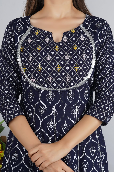 Women's Anarkali Rayon Printed Embroidered Kurta With Pant And Dupatta - Singni