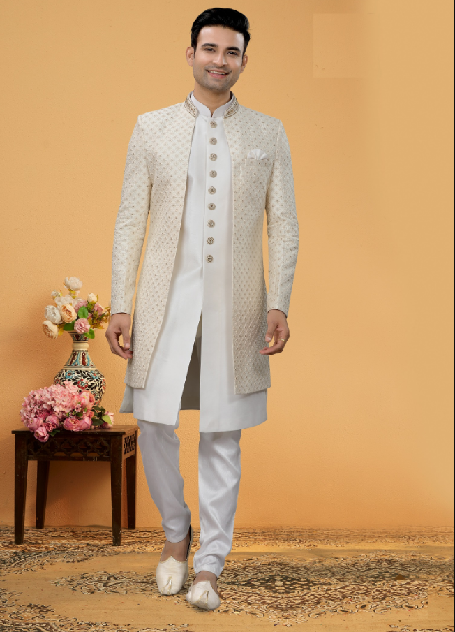 Men's Off White Indo-Western Collection - Dwija Fashion Men
