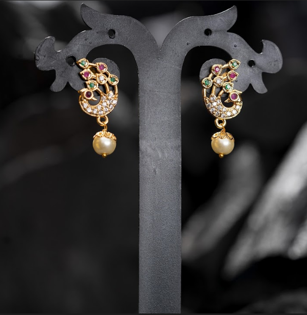 Women's Gold Plated Contemporary Peacock Tops Earrings - Alankara