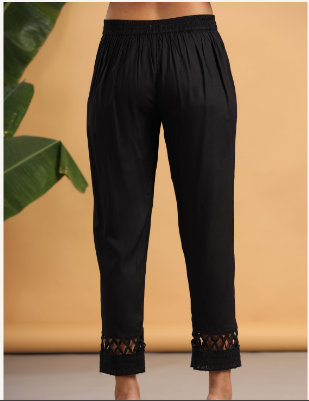 Women's Black Rayon Solid Straight Pants - Juniper