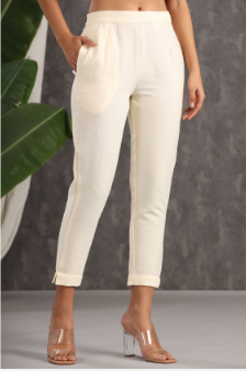 Women's Ivory Cotton Dobby Straight Pants - Juniper