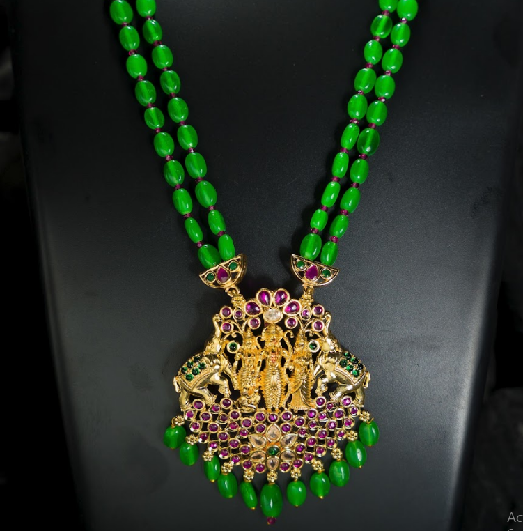 Women's Green Beads Chain Gold Plated  - Alankara