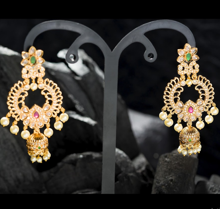 Women's Gold Plated Contemporary Cz Chandbalis Earrings - Alankara