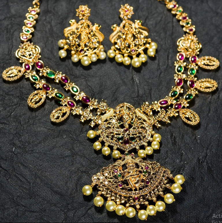 Women's 2Line Krishna Necklace Set Gold Plated  - Alankara