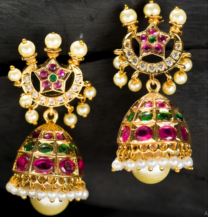 Women's Gold Plated Contemporary Chand Butalu Earrings - Alankara