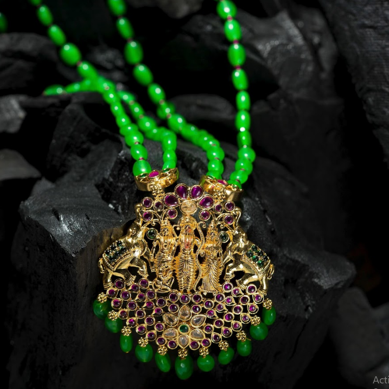 Women's Green Beads Chain Gold Plated  - Alankara