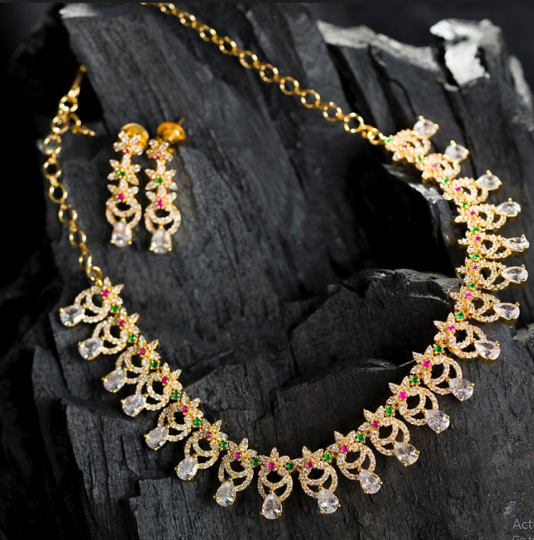 Women's Cz Necklace Set Gold Plated  - Alankara