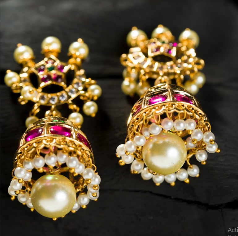 Women's Gold Plated Contemporary Chand Butalu Earrings - Alankara