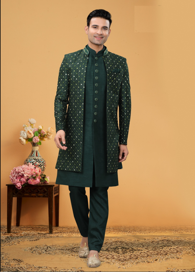 Men's Green Indo-Western Collection - Dwija Fashion Men