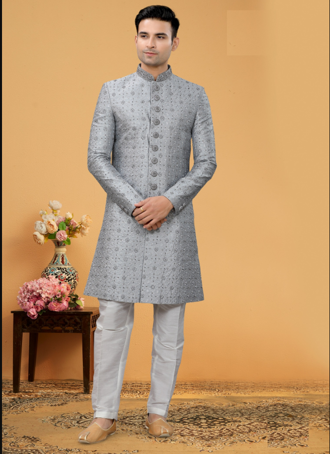 Men's Grey Indo-Western Collection - Dwija Fashion Men