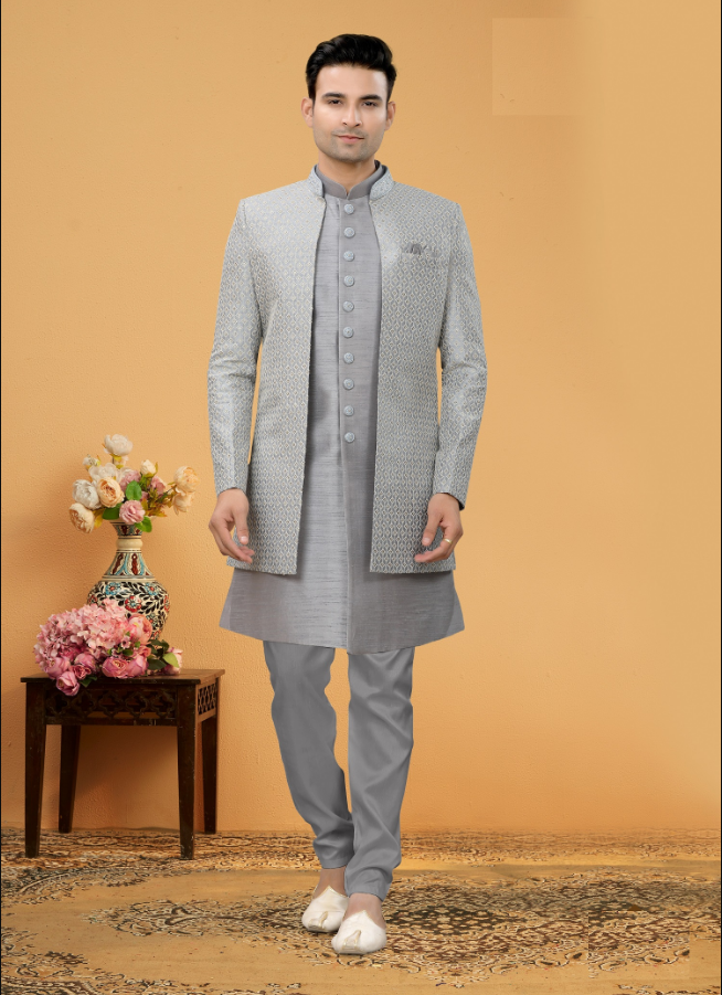 Men's Grey Indo-Western Collection - Dwija Fashion Men