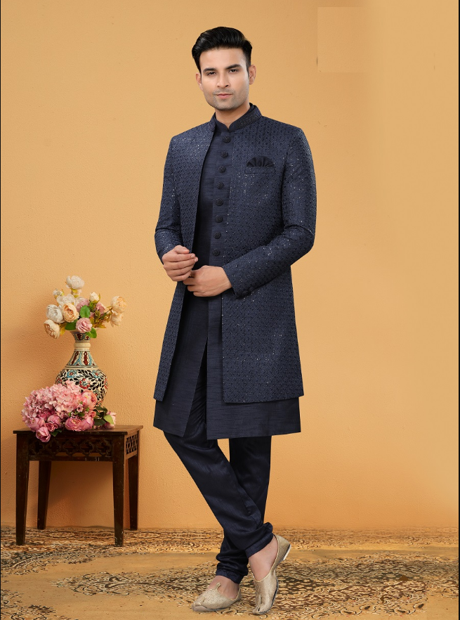 Men's Blue Indo-Western Collection - Dwija Fashion Men