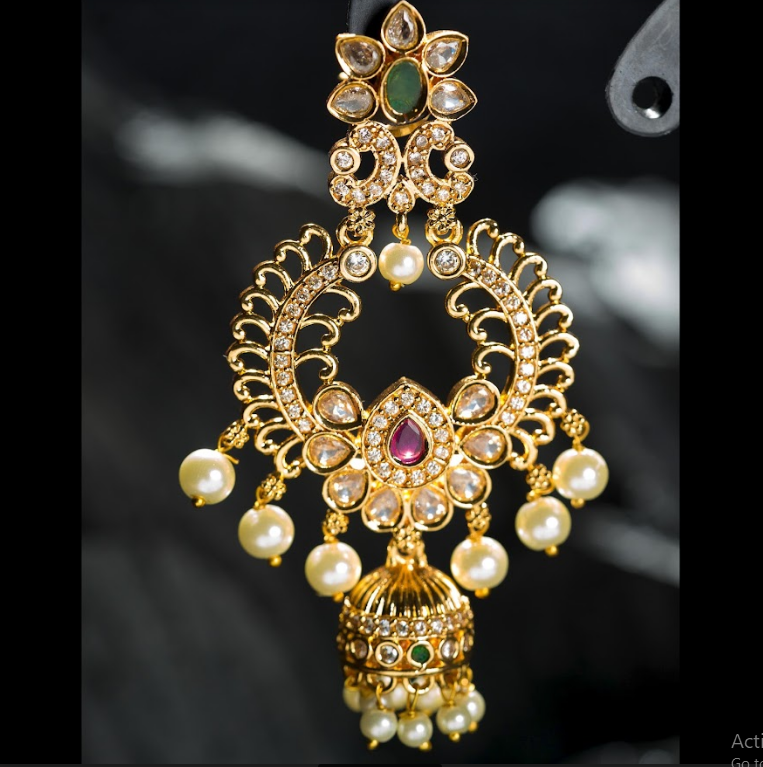 Women's Gold Plated Contemporary Cz Chandbalis Earrings - Alankara