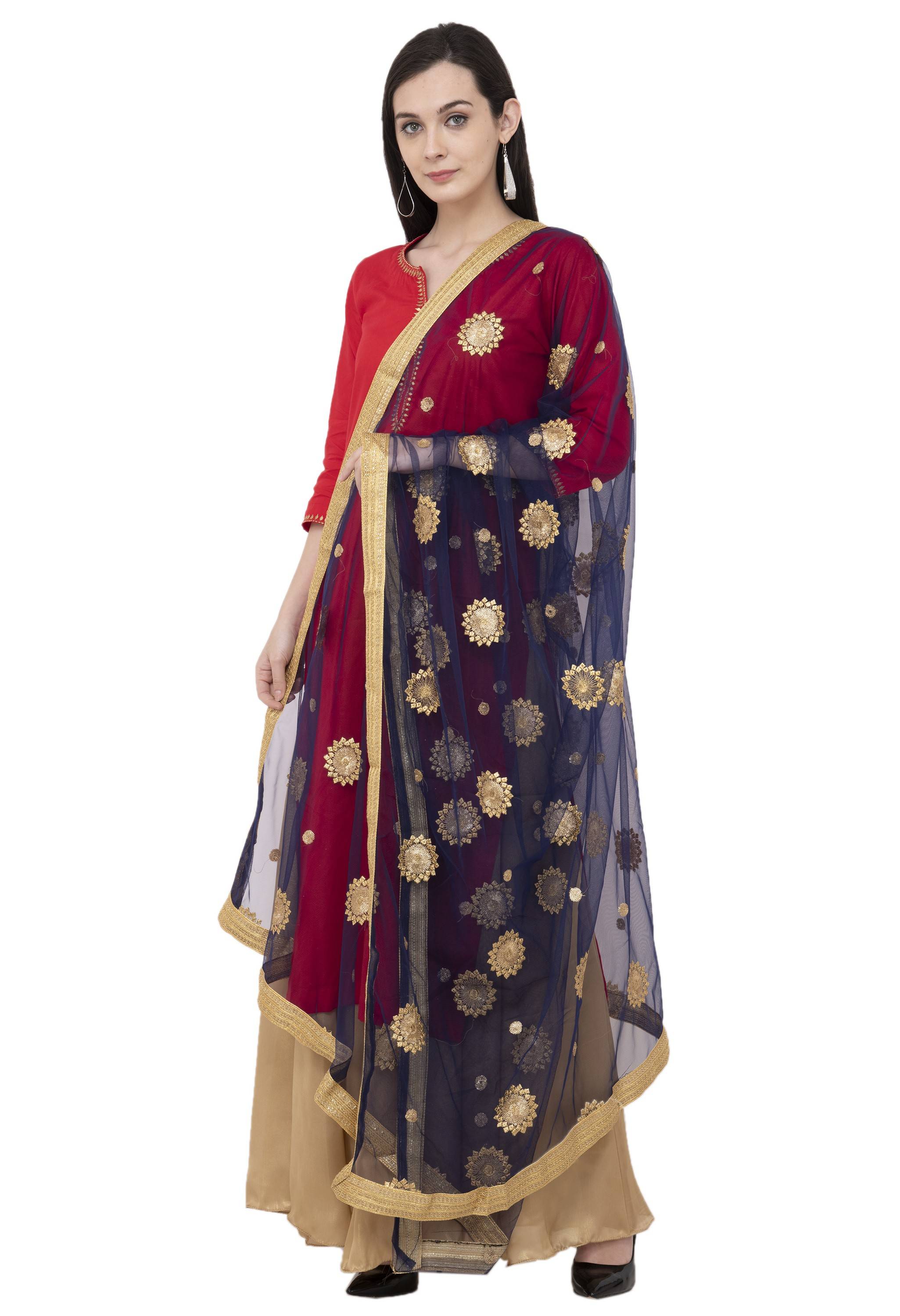 A R Silk Net Zari Flower Fancy Dupatta Color Navy Dupatta or Chunni