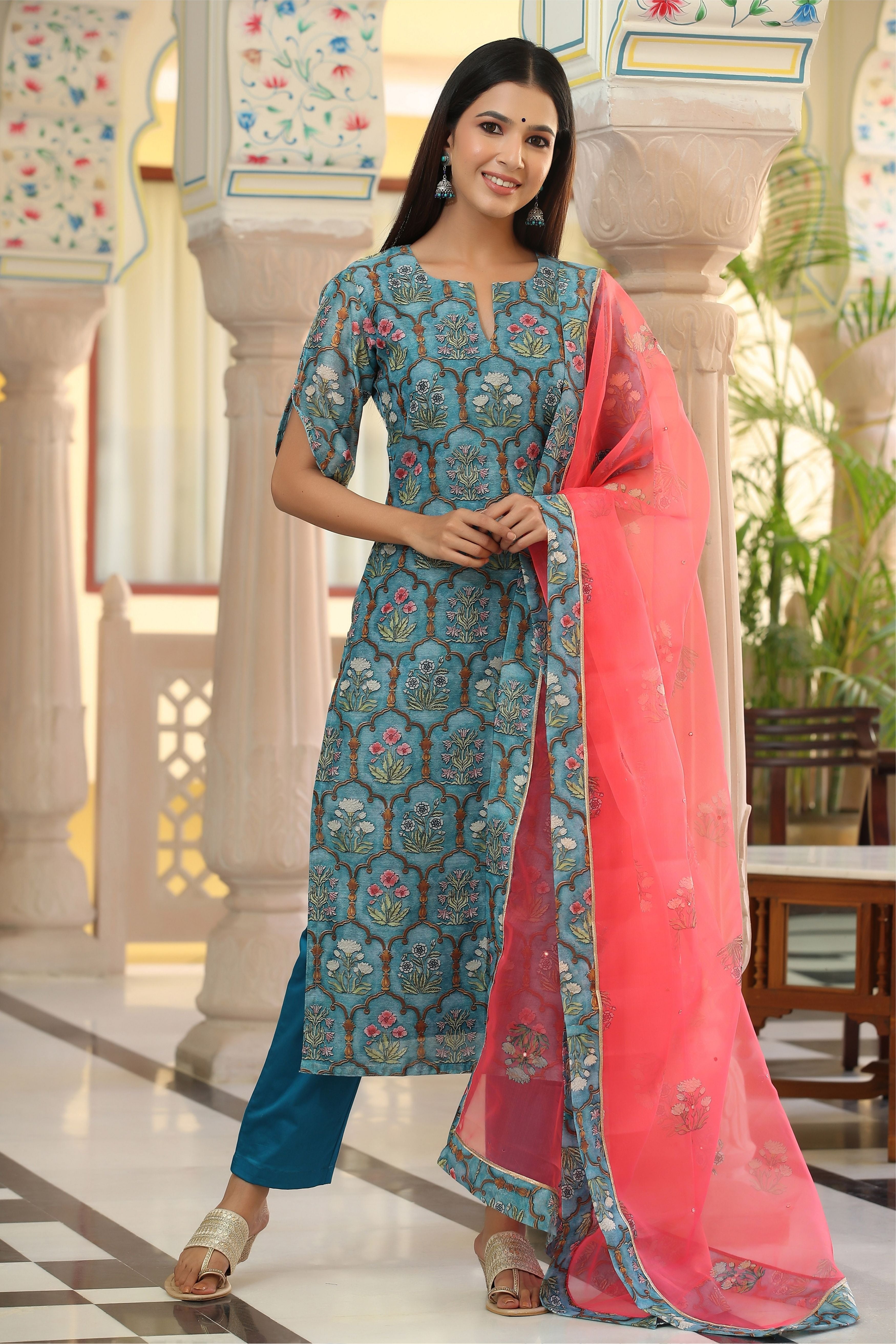 Women's  Mughal Jaal Chanderi Suit Set - Gillori