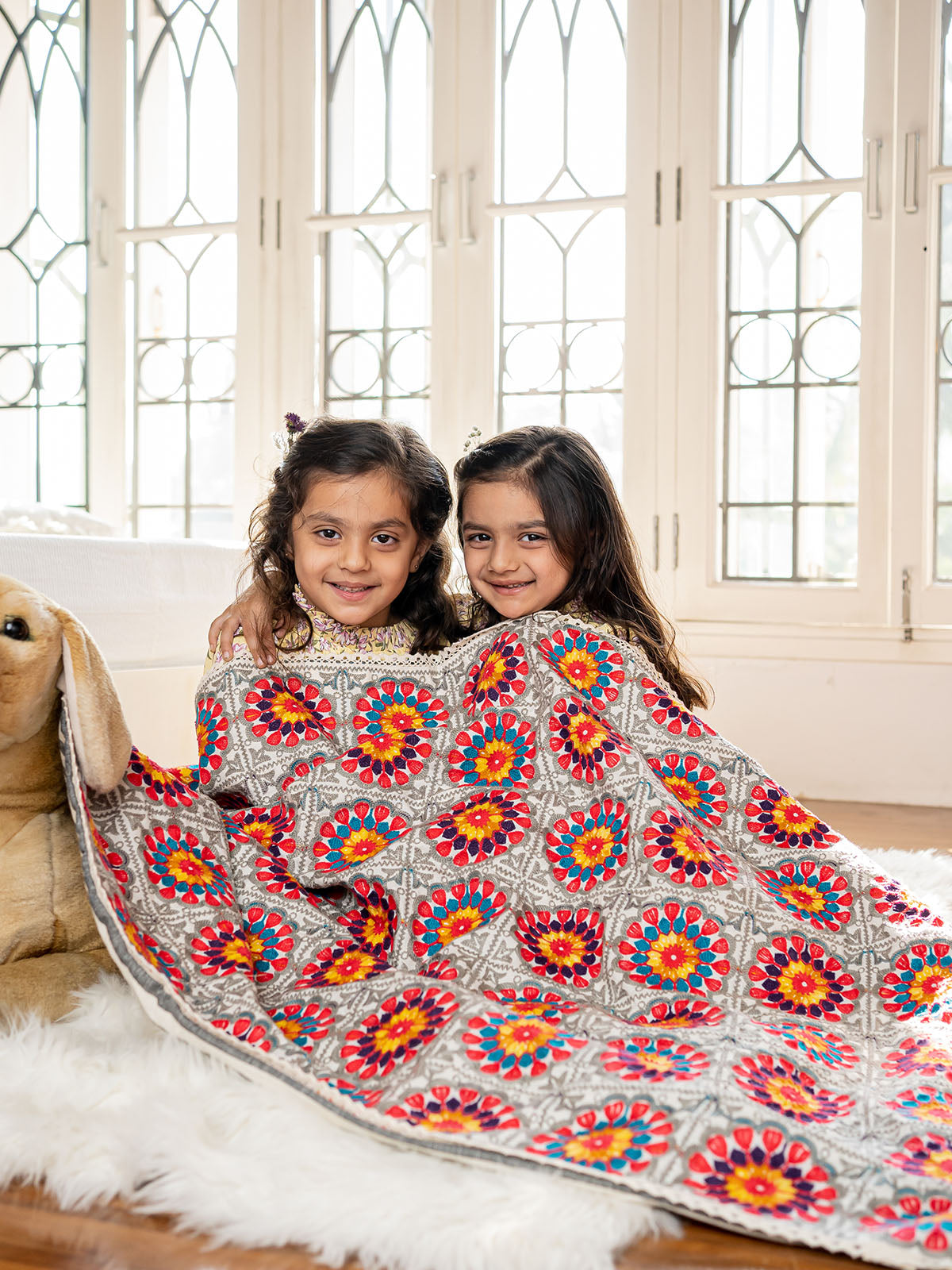 Girl's Crochette Pattern Embroidered Reversible Unisex Baby Kids Blanket - HALEMONS