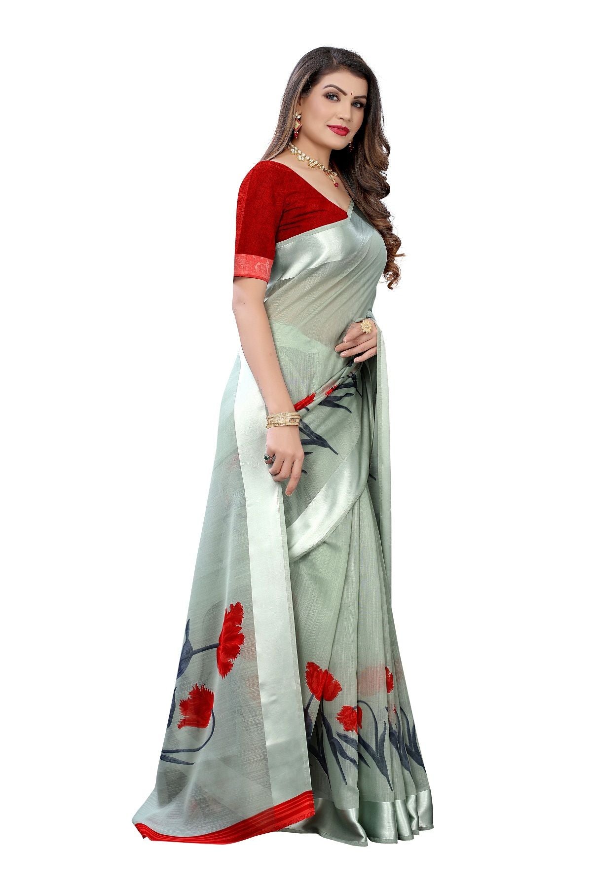 Women's Linen Satin Patta Saree With Blouse Piece1 - Vamika