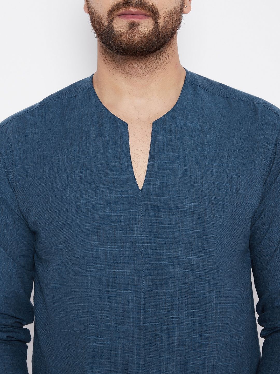 Men's Solid Pure Cotton Blue Kurta - Even Apparels