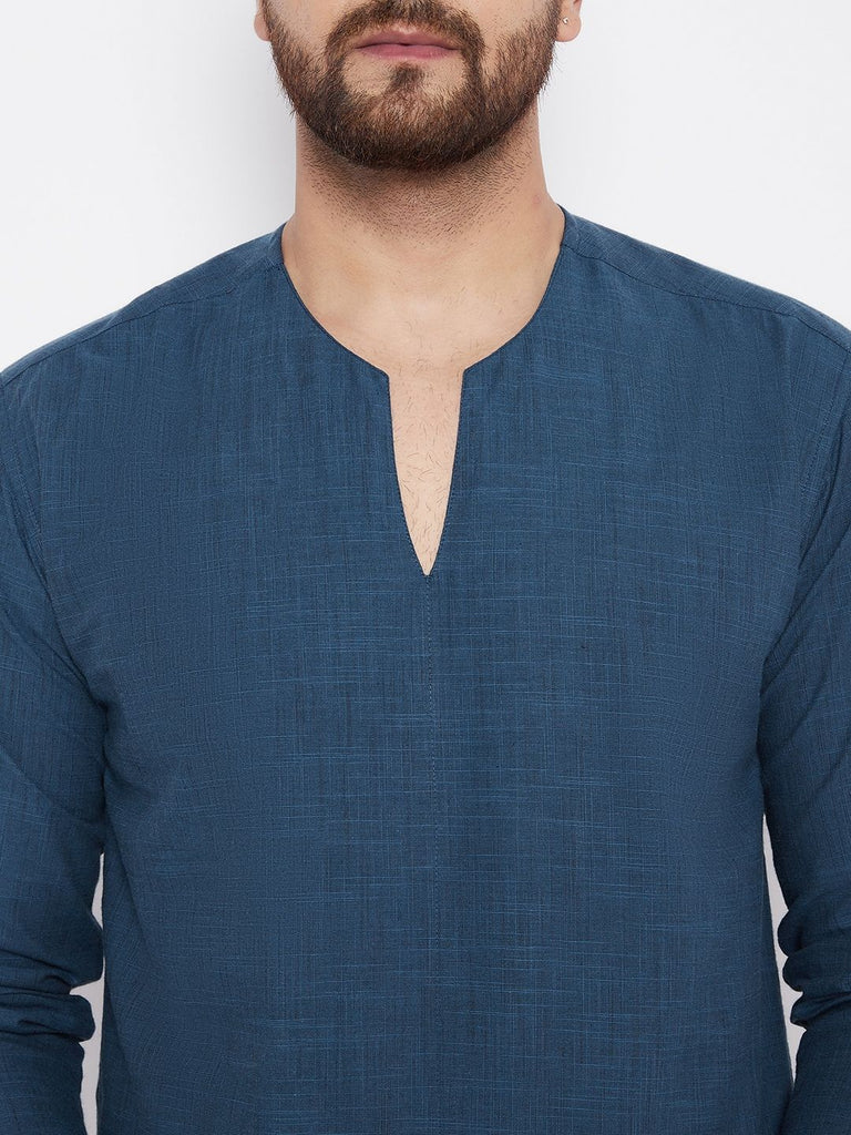 Men's Solid Cotton Blue Kurta