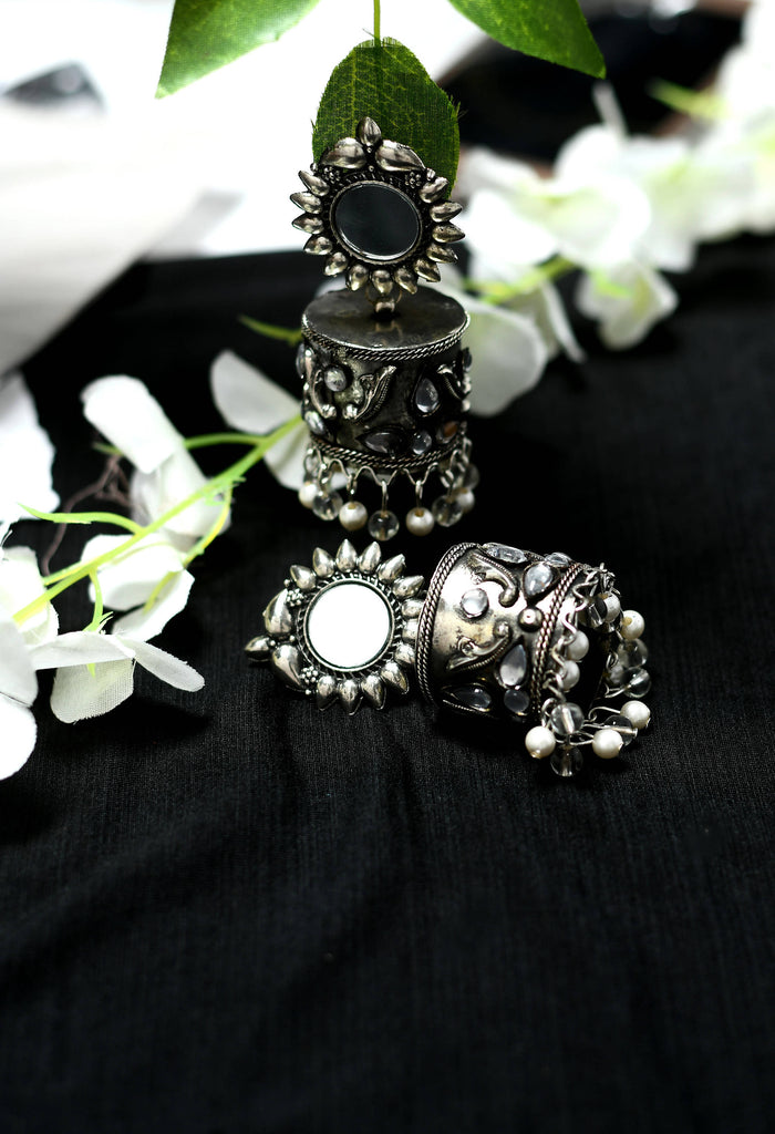 Women Silver Oxydised Jhumkas by Kamal Jo