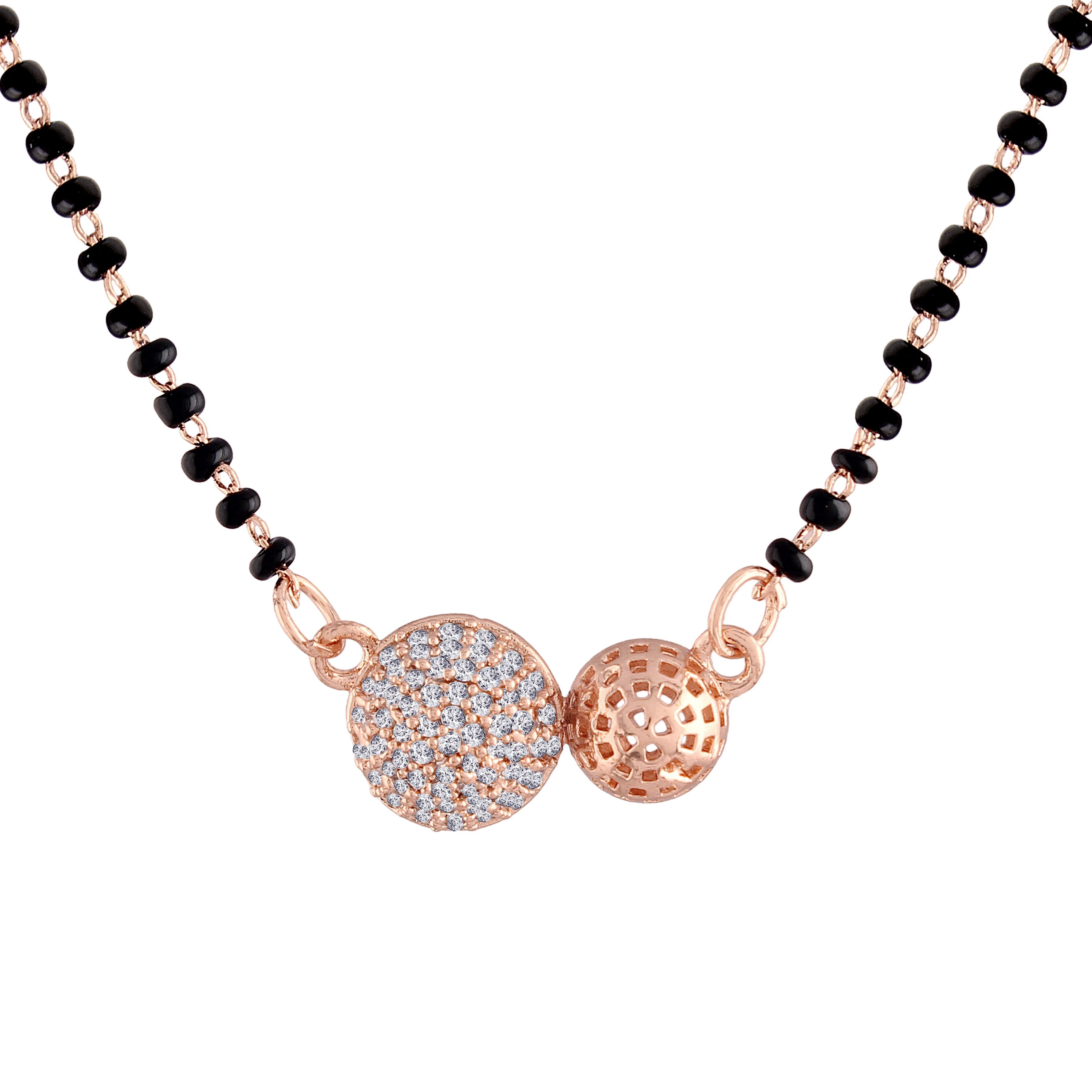 Women's 18k Rose Gold Plated Pendant with Black Bead Chain Mangalsutra - I Jewels
