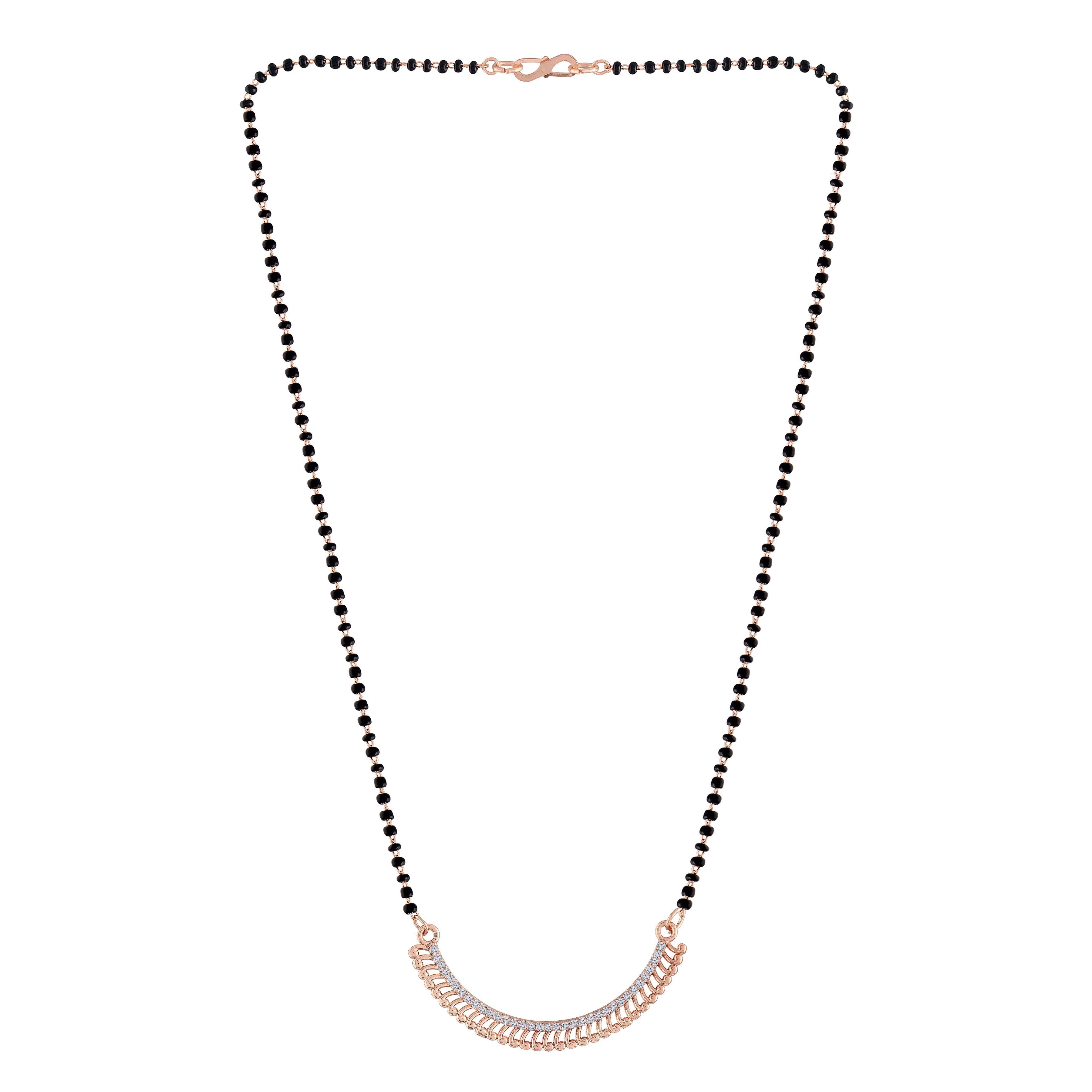 Women's 18k Rose Gold Plated Pendant with Black Bead Chain Mangalsutra - I Jewels