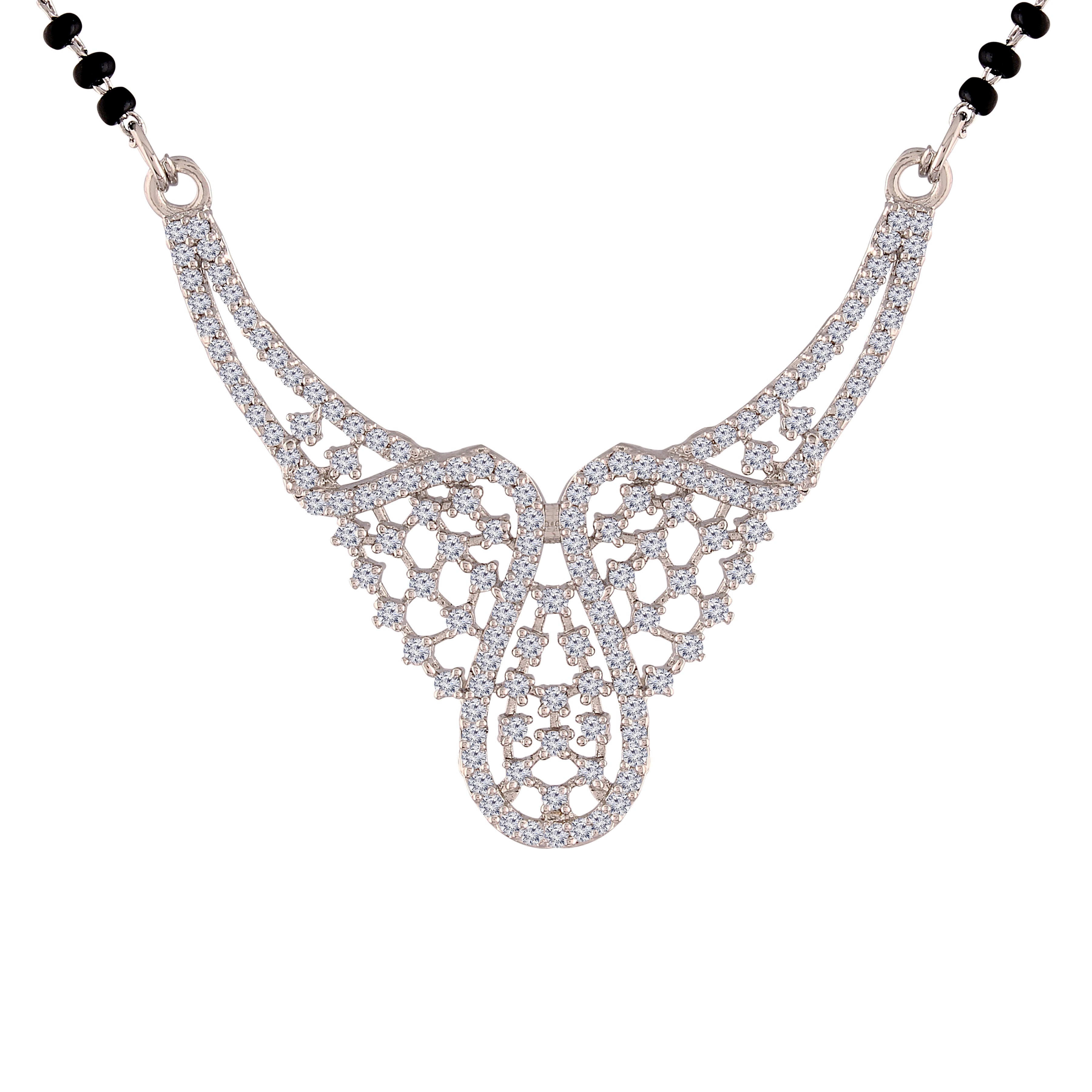 Women's 18k Rhodium Plated Pendant with Black Bead Chain Mangalsutra - I Jewels