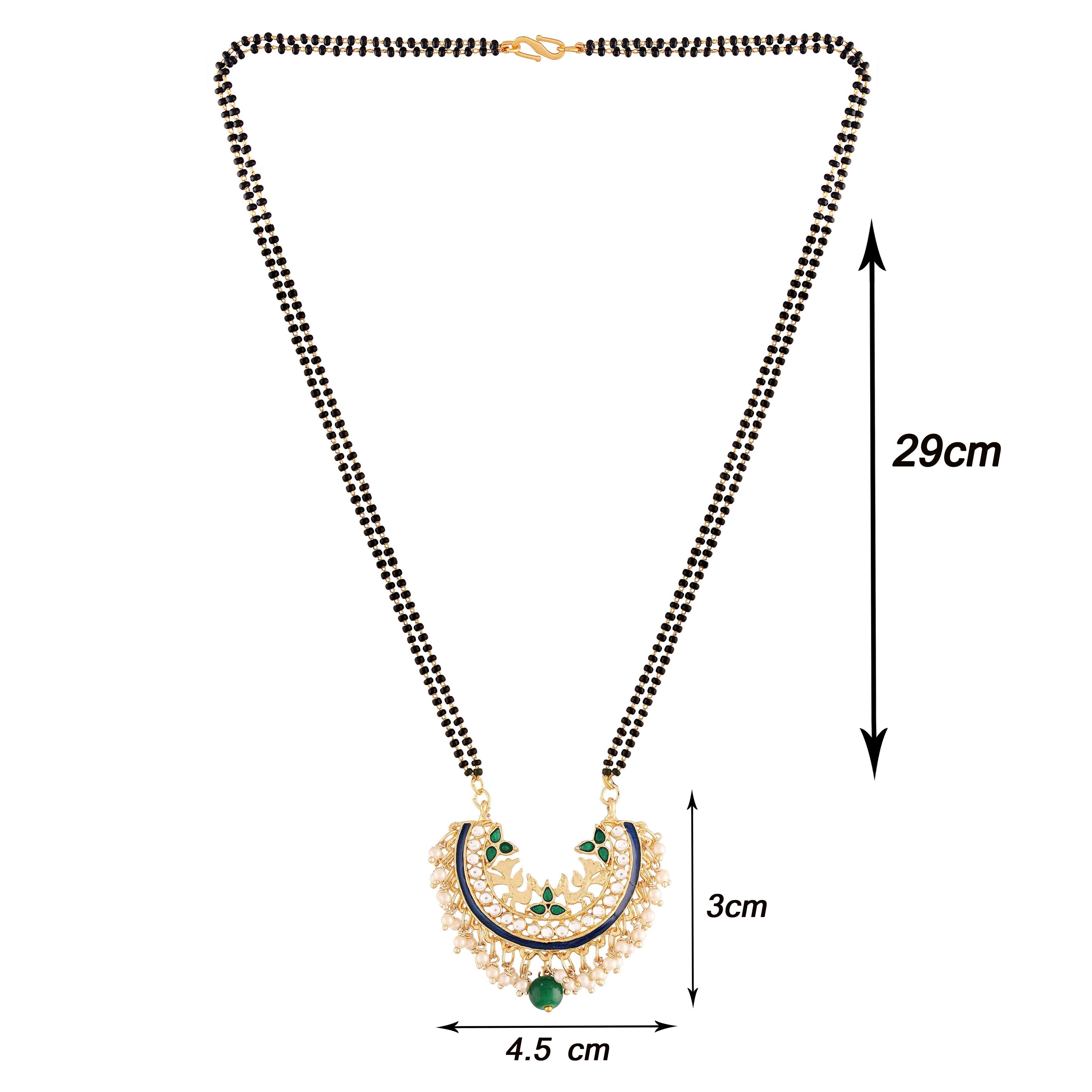 Women's 18k Gold Plated Traditional Meena Work Pearl Studded Pendant Mangalsutra - I Jewels