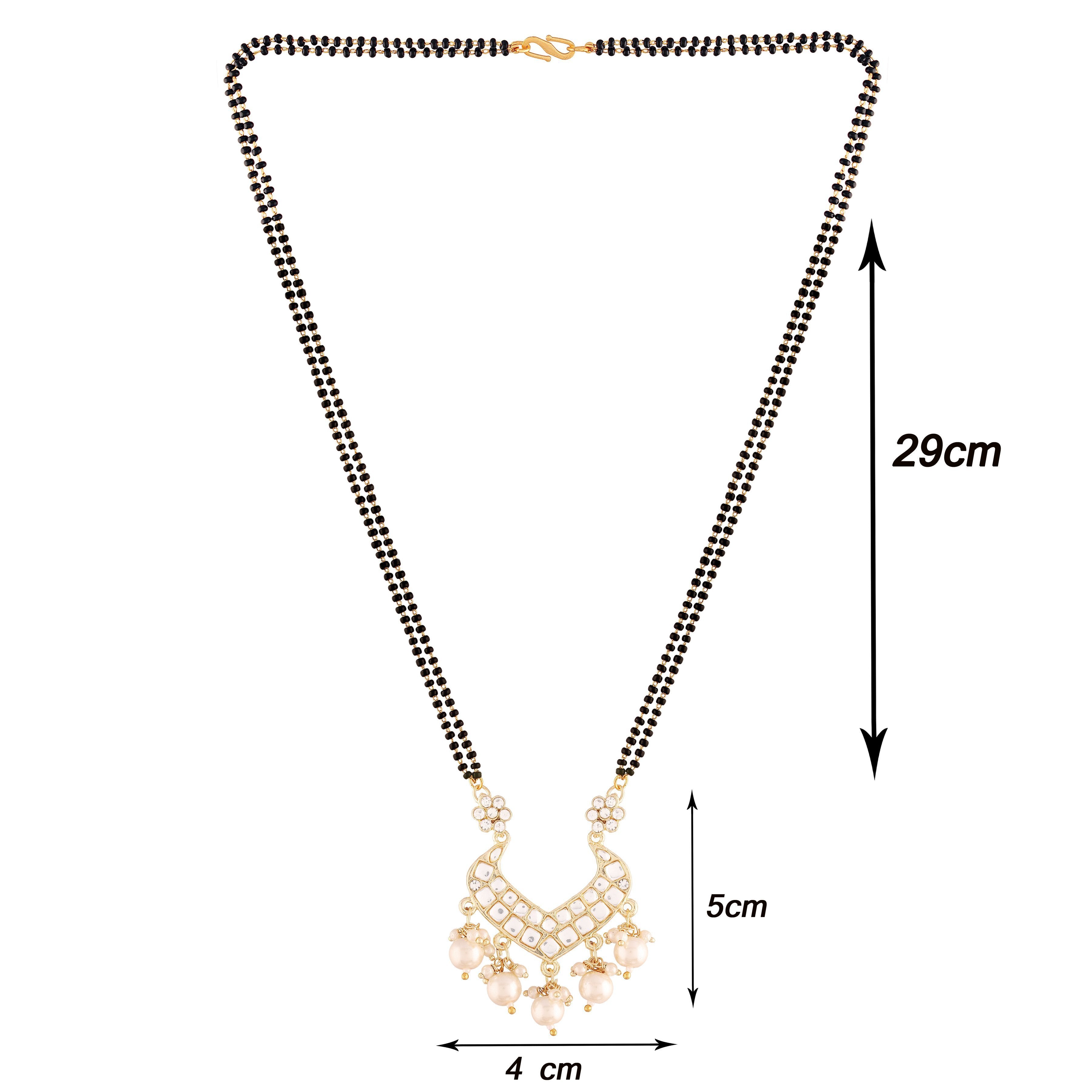Women's 18k Gold Plated Traditional Pearl Beads Studded Pendant Mangalsutra - I Jewels