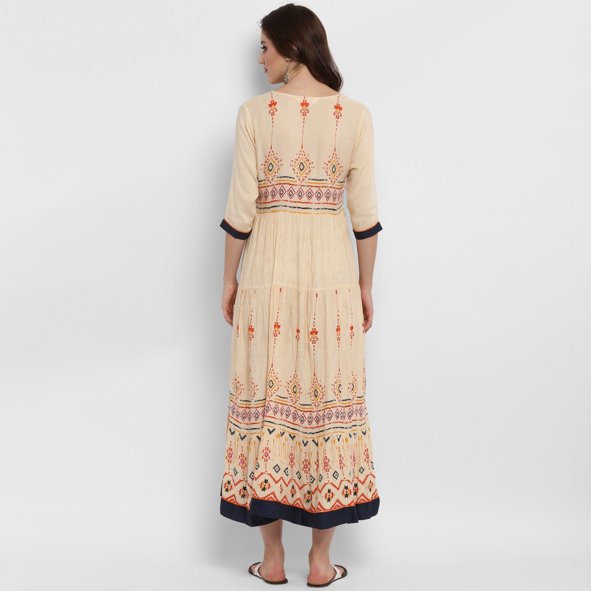 Women's Printed Tiered Pin-Tucks Dress - Pannkh