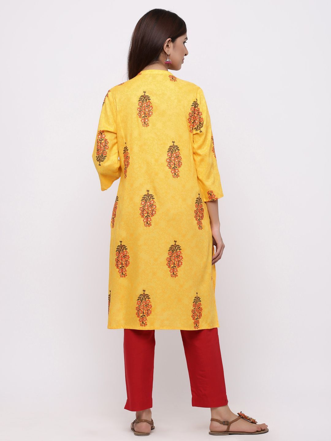 Women's Mustard Rayon Printed A-Line Kurta - Juniper