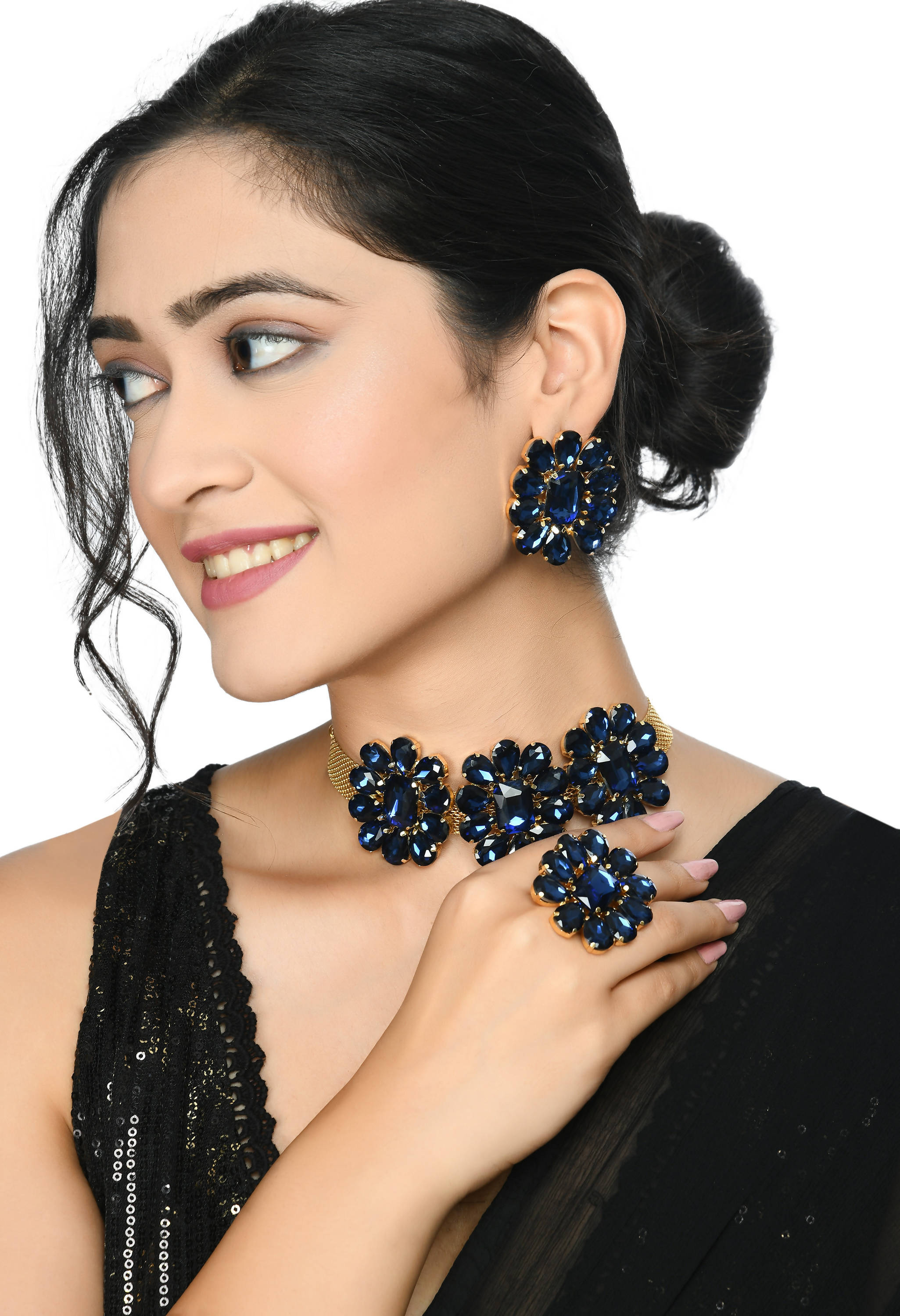 Johar Kamal Designer Golden Plating Choker Set with Earrings and Ring Jkms_173