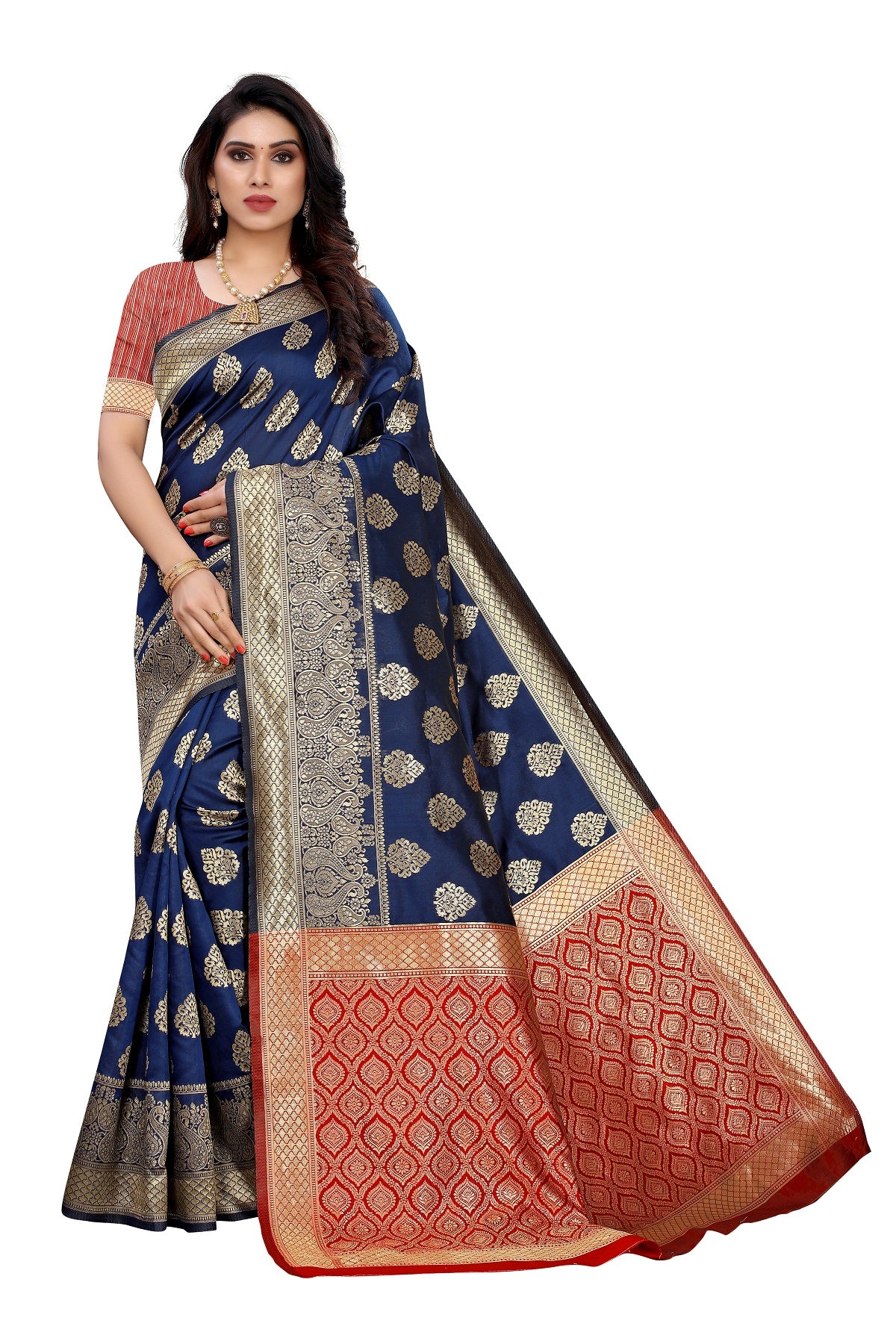 Women's Banarasi Jacquard Weaving Blue Saree - Vamika