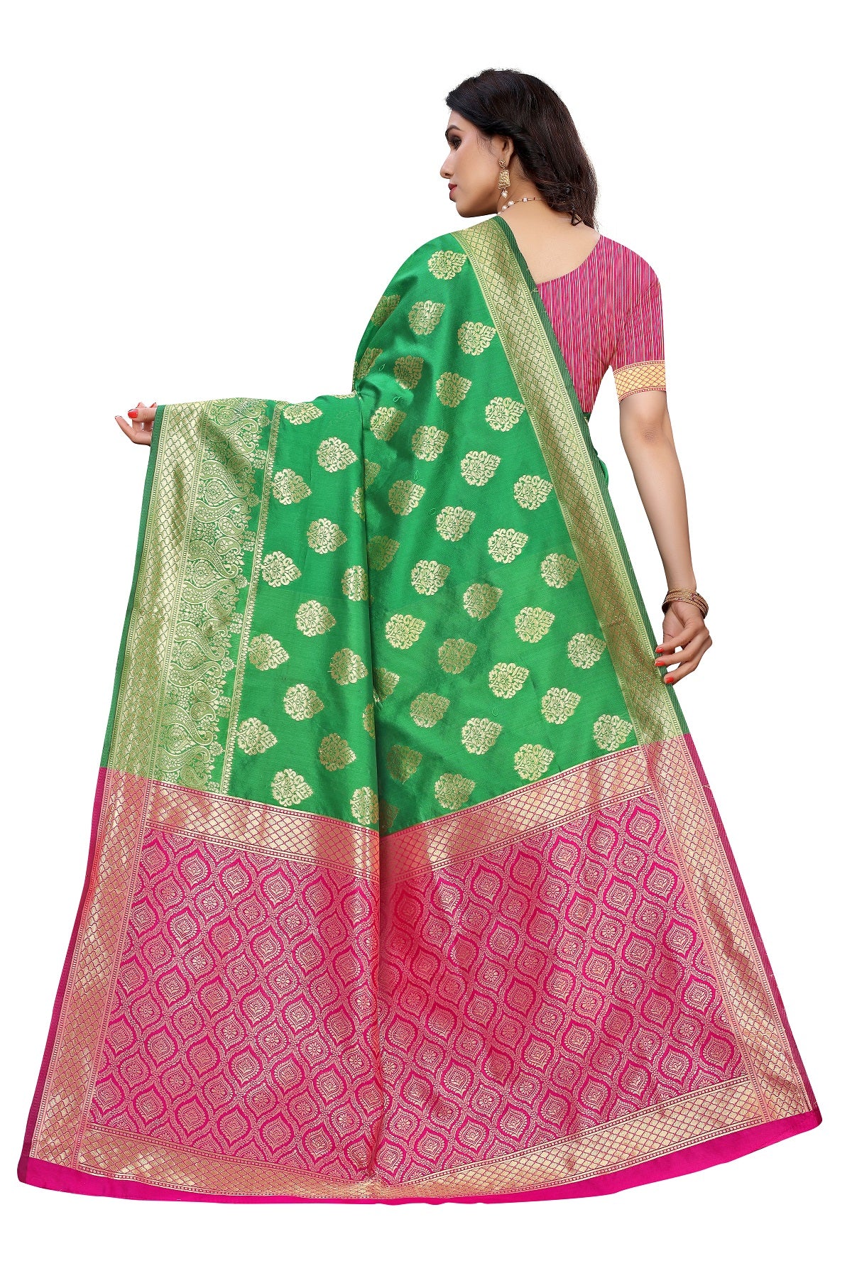 Women's Banarasi Jacquard Weaving Green Saree - Vamika