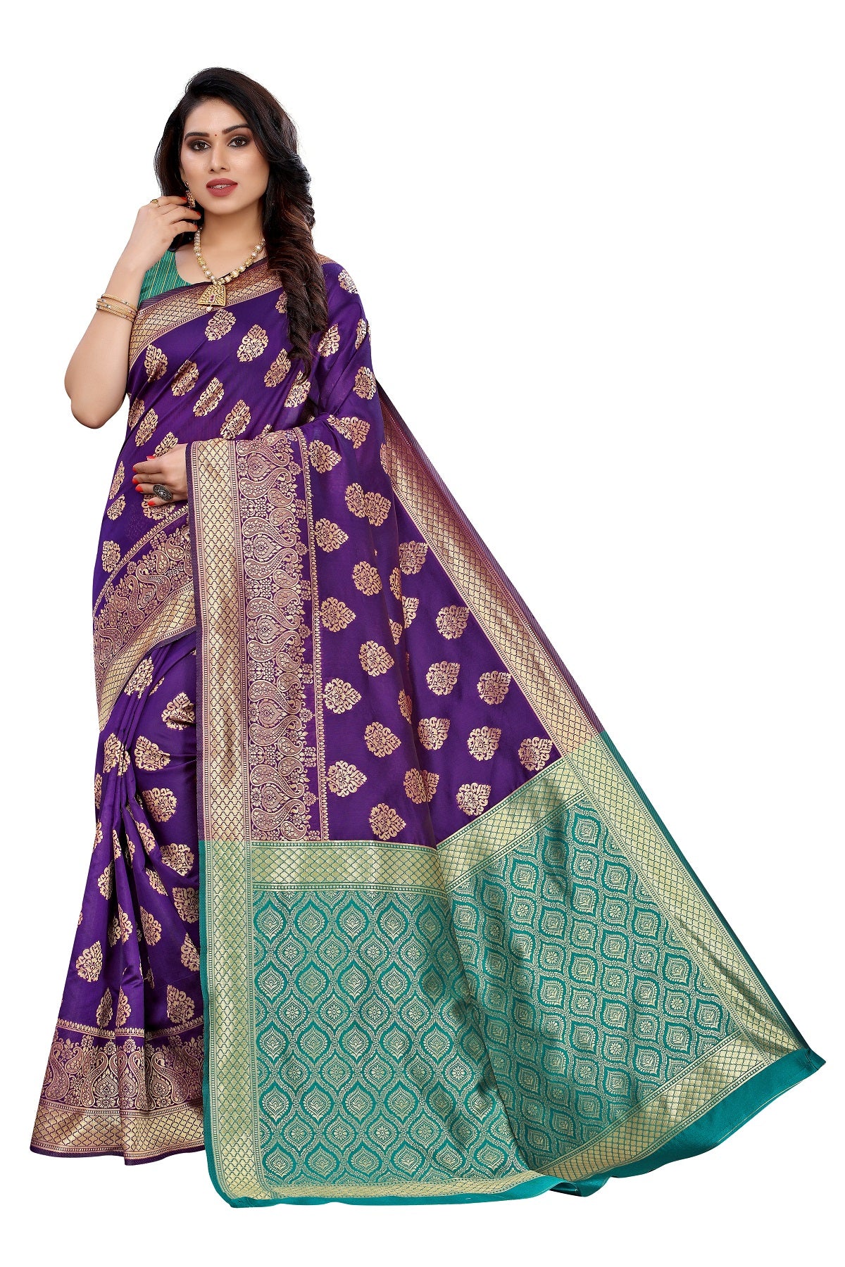Women's Banarasi Jacquard Weaving Purple Saree - Vamika