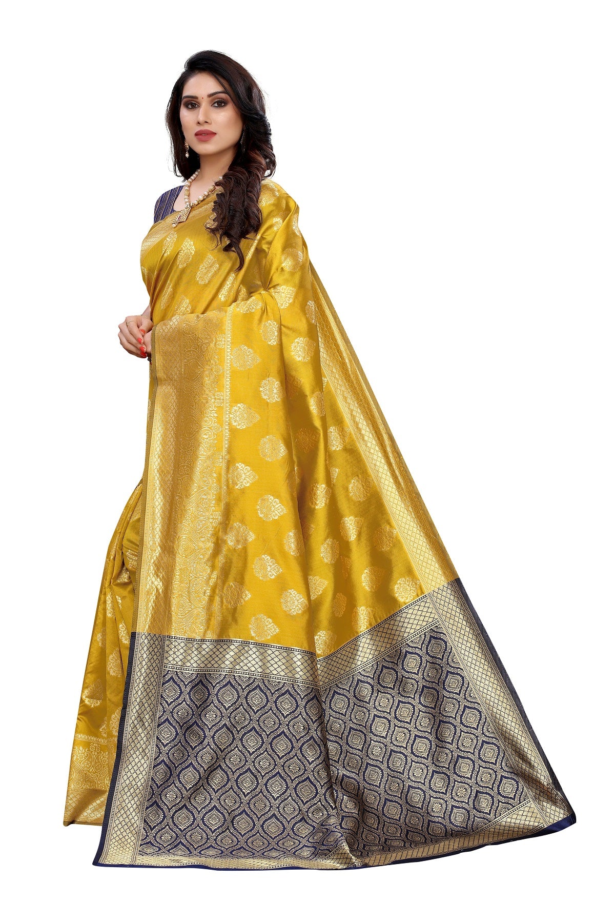 Women's Banarasi Jacquard Weaving Yellow Saree - Vamika