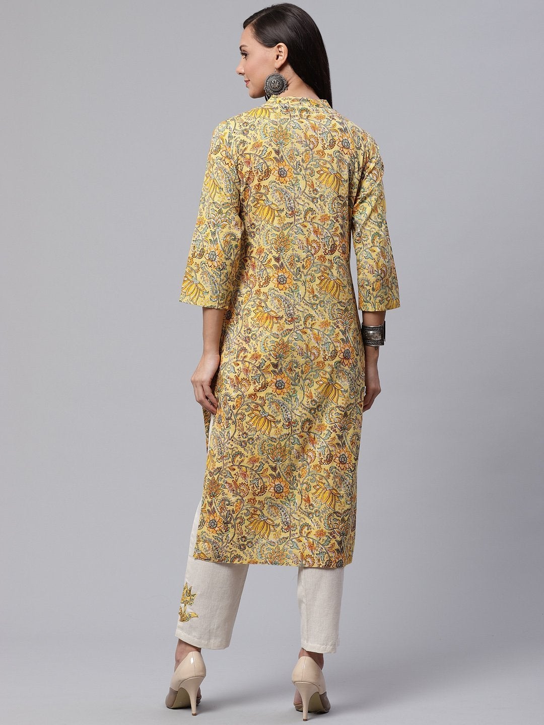 Women's The Dressify Yellow Cotton Kurti With Cotton Flex Pant Set - Divena