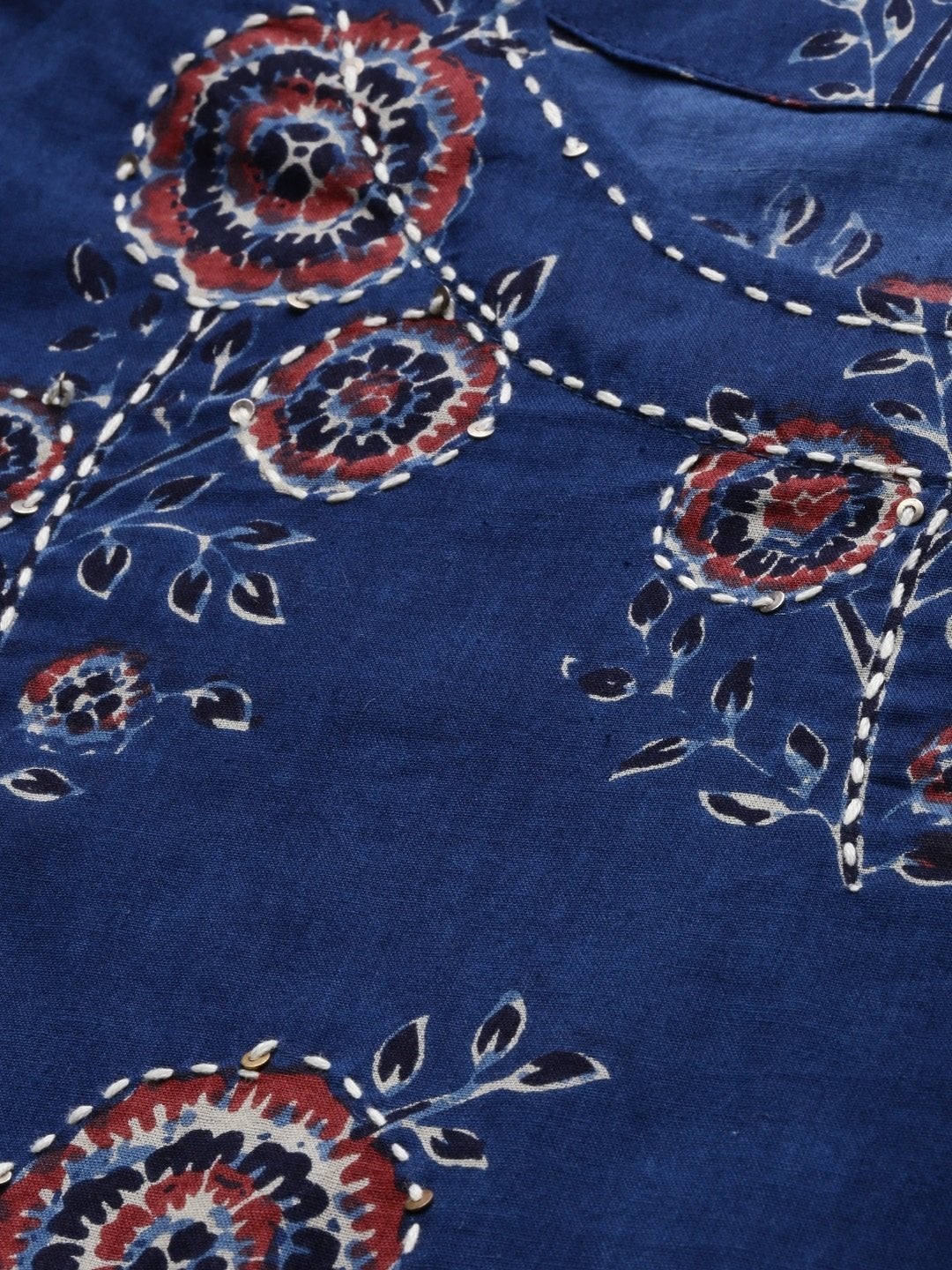 Women's Navy Blue Printed Cotton Kurta Set With Dupatta  - Wahenoor