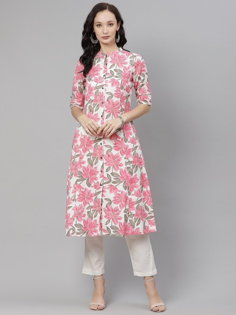 Women's Floral Print A-Line Cotton Kurta