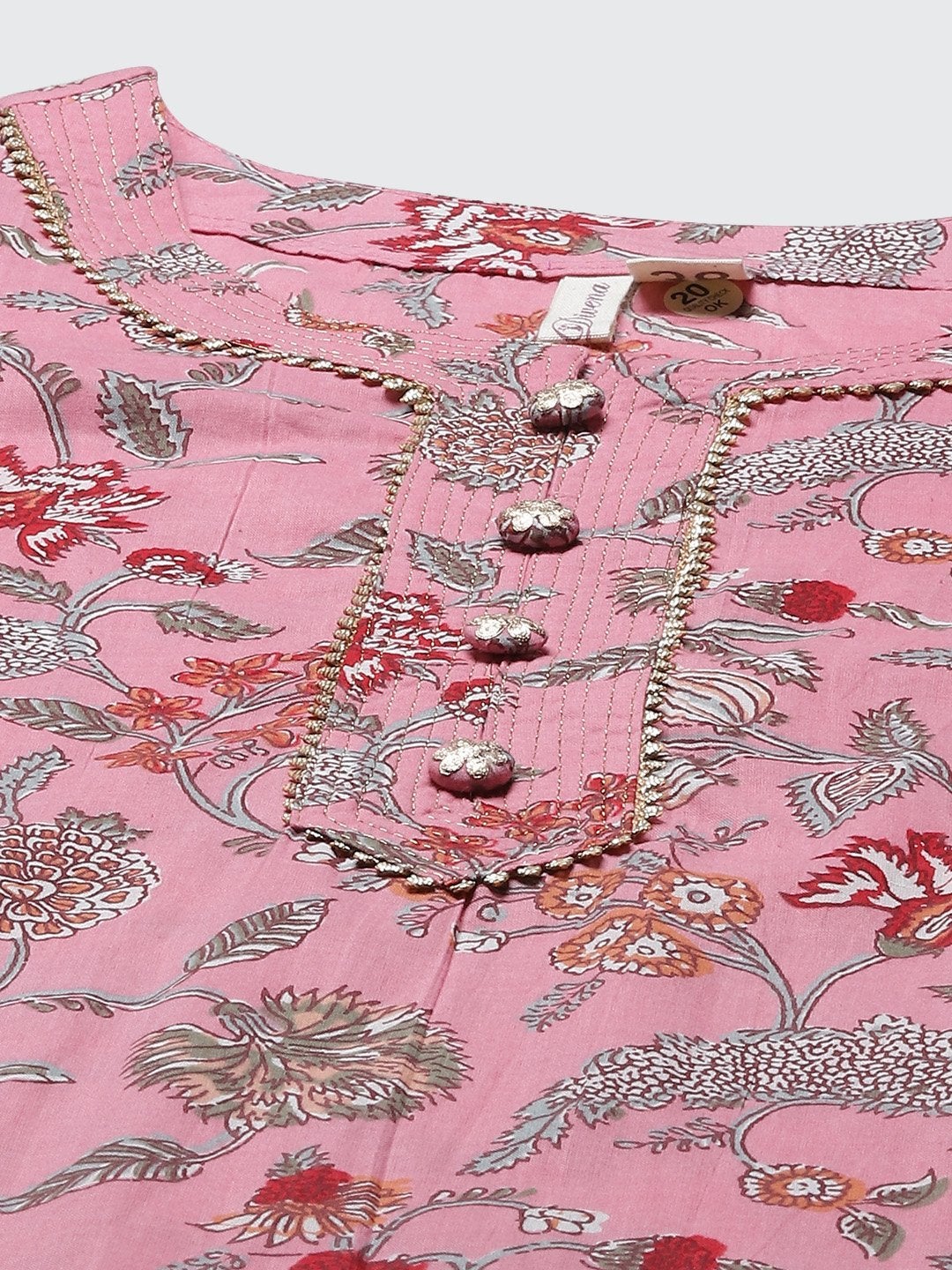 Women's Pink Printed Straight Cotton Kurta - Divena