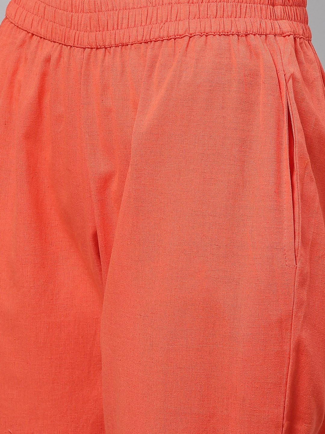 Women's Peach Muslin Kurta And Cotton Pant Set - Divena