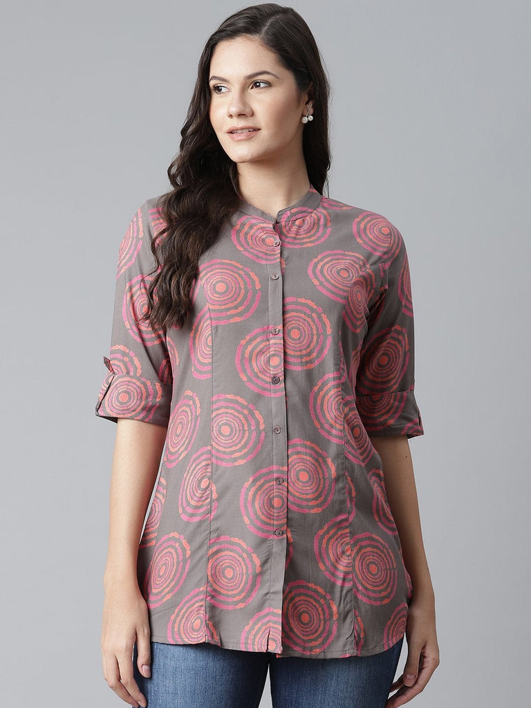 Women's Grey Spiral Rayon Print Top