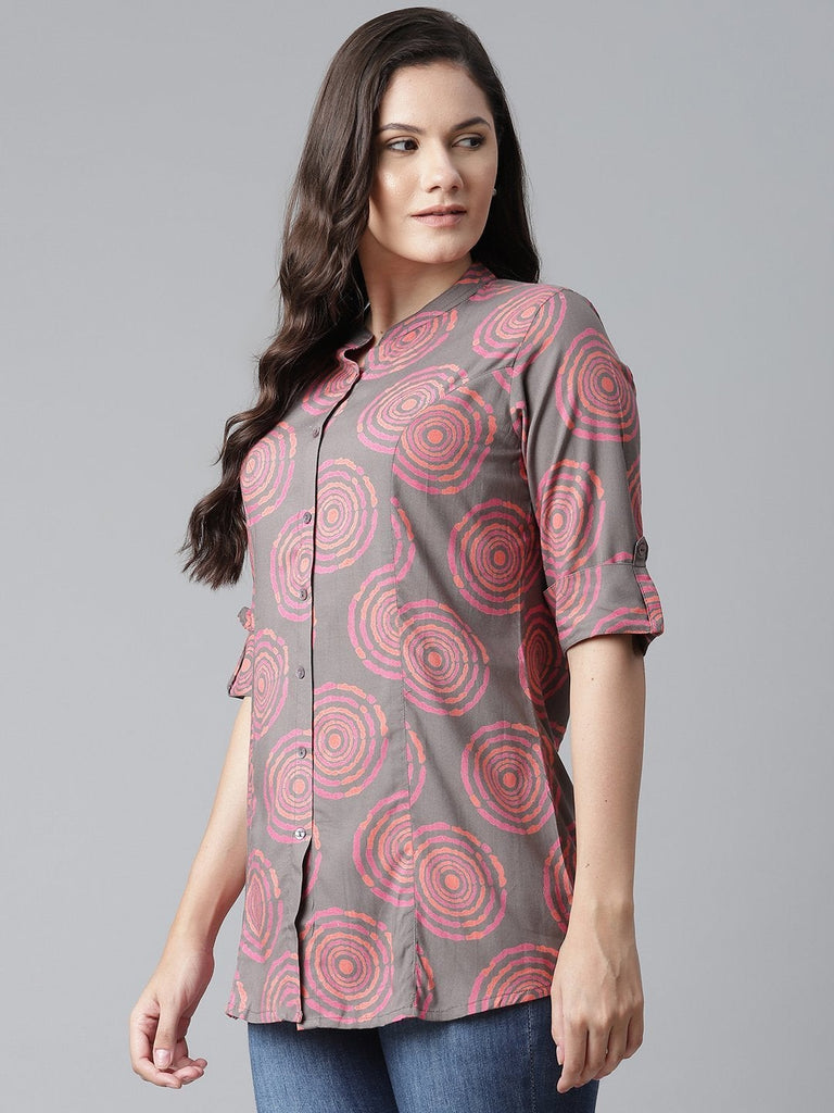 Women's Grey Spiral Rayon Print Top