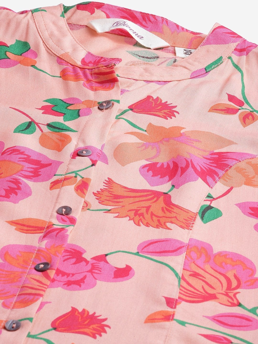 Women's Rayon Peach Floral Print Top - Divena