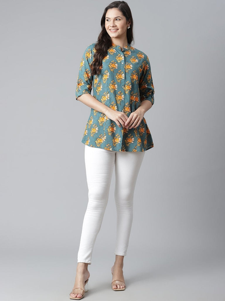 Women's Sea Green  Rayon Printed Top