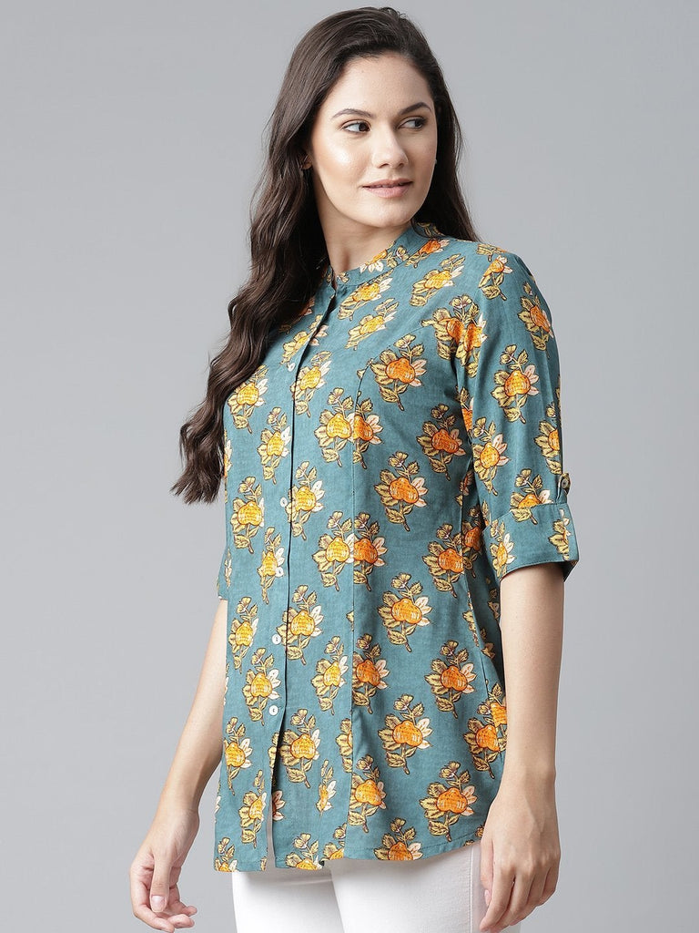 Women's Sea Green  Rayon Printed Top