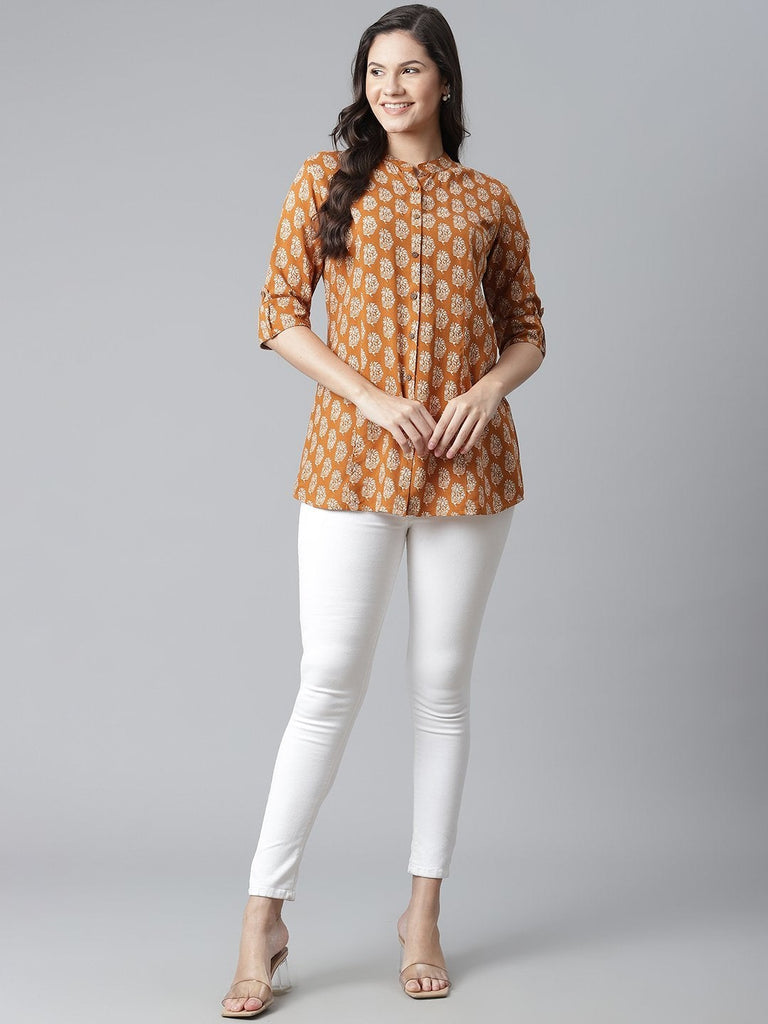 Women's Mustard Rayon Printed Top