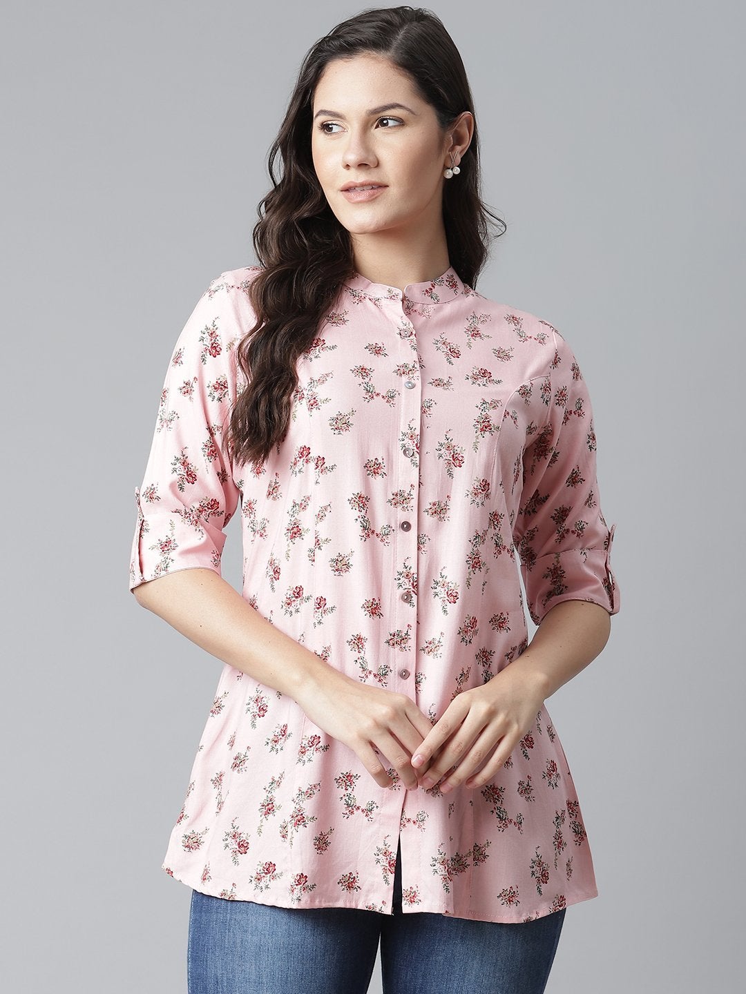 Women's Pink Rayon Printed Top