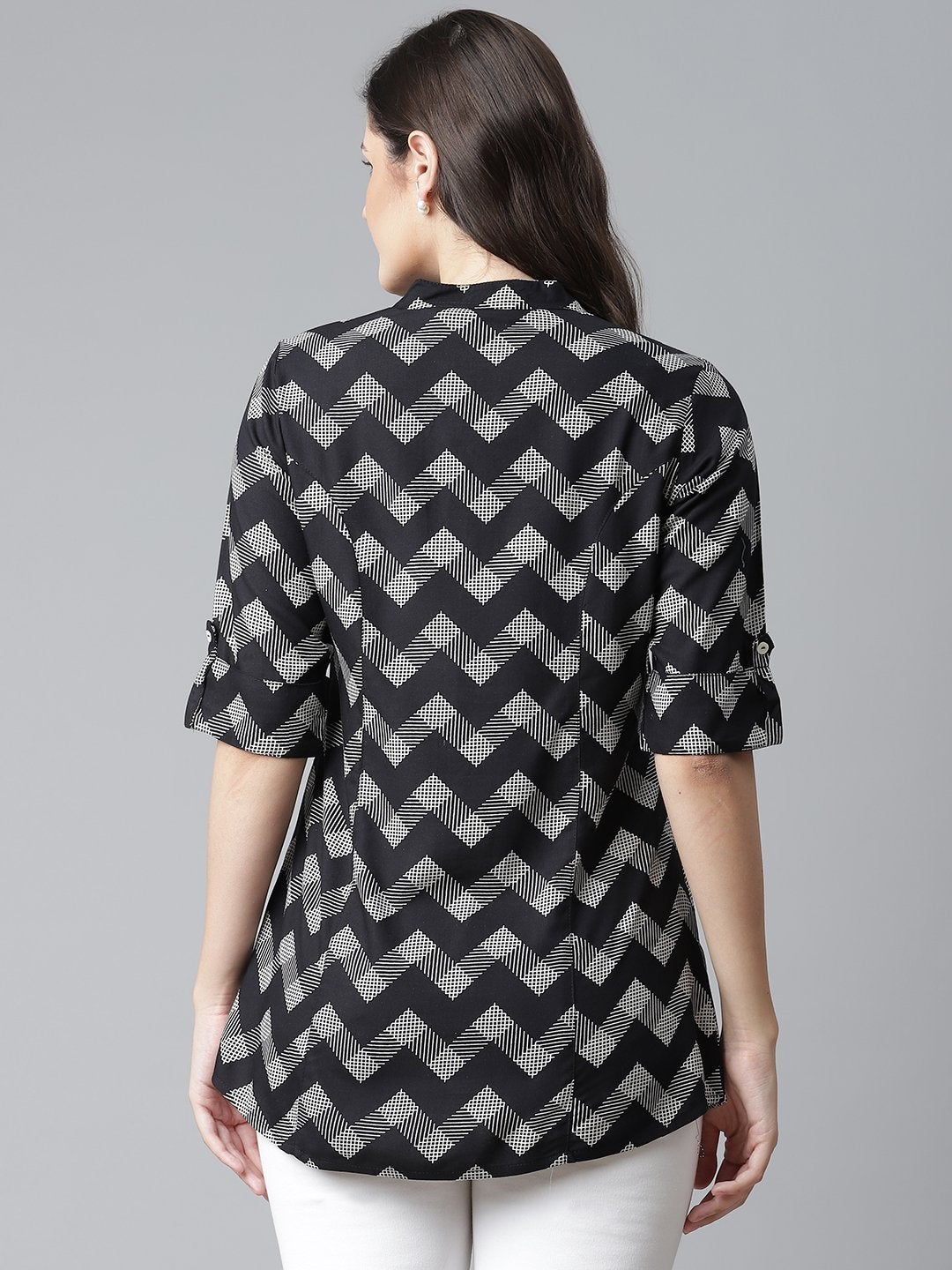 Women's Black Rayon Zigzag Print Top - Divena